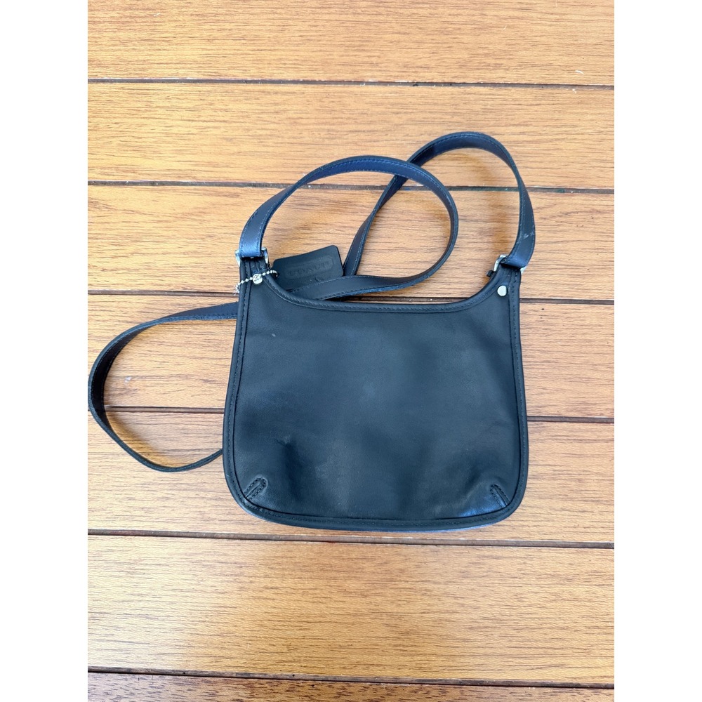 Vintage Coach 9142 Black Leather Crossbody Bag Silver Hardware Small Messenger - Picture 3 of 5